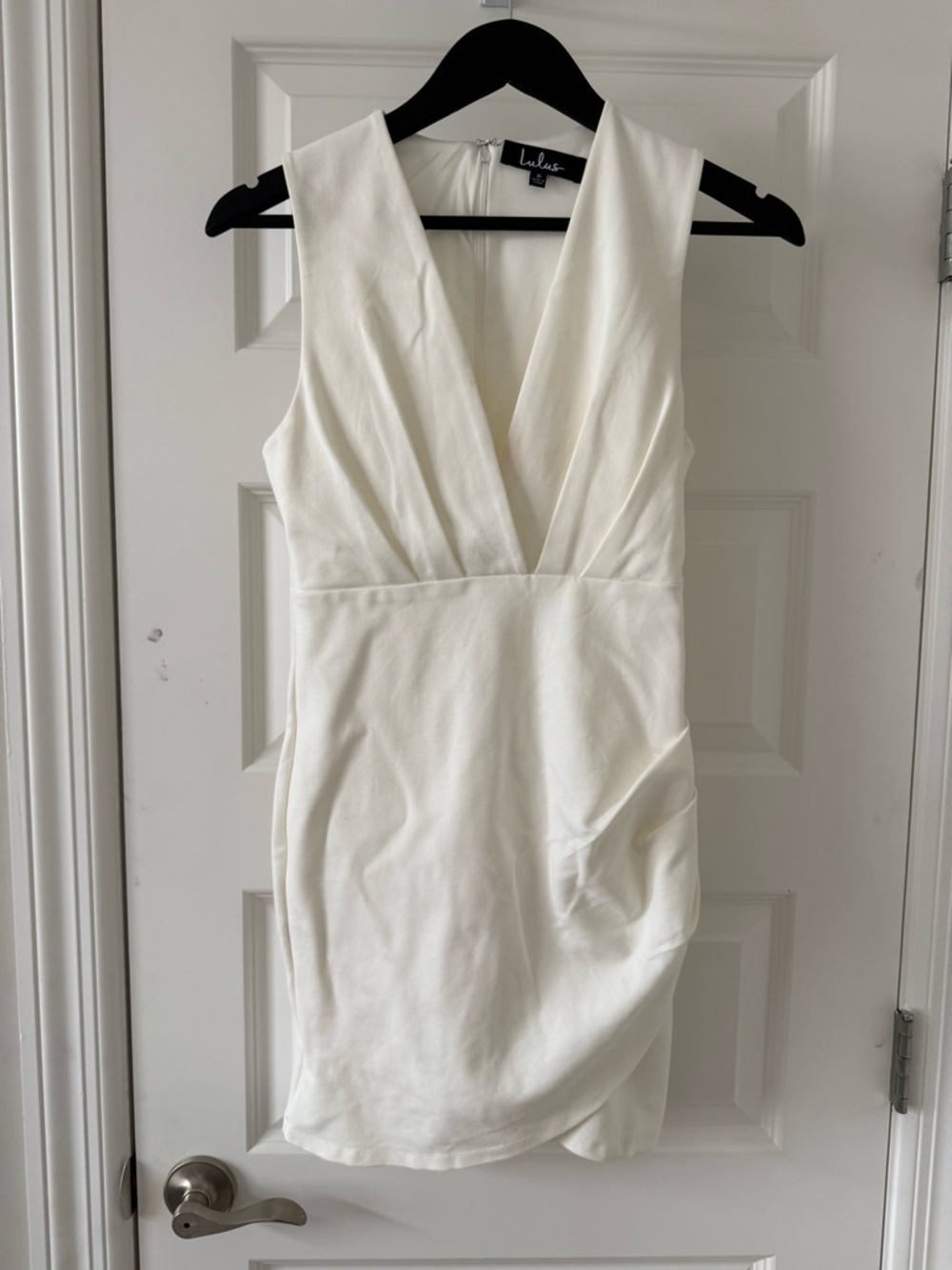 Lulu's Cocktail Hour Ivory Wrap Dress, Deep V Sleeveless Mini Dress